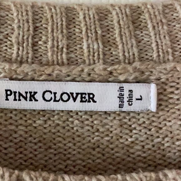Pink Clover Beige Crewneck Sweater, Size L - Picture 4 of 7